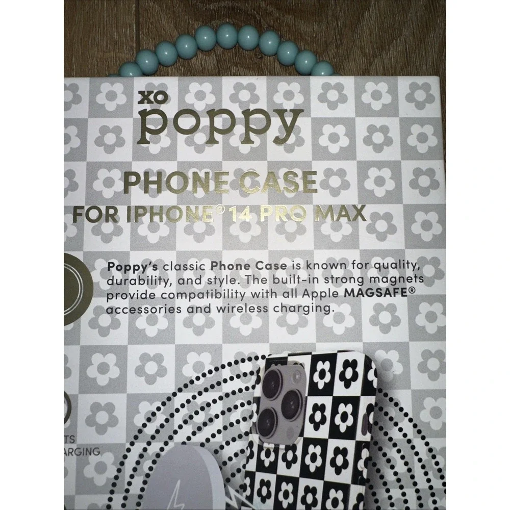 XO Poppy Phone Case for iPhone 14 Pro Max‎ Black/White Checkerboard Floral